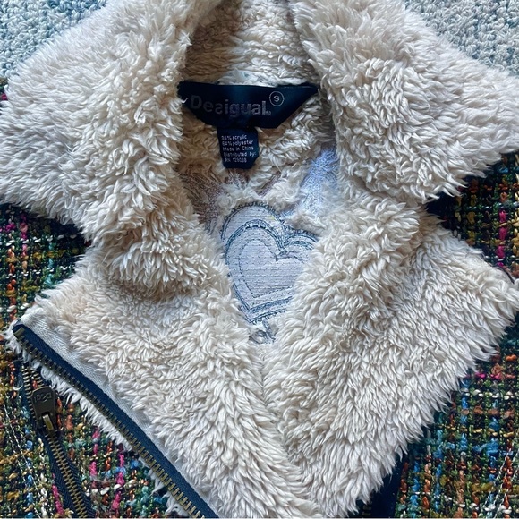 DESIGUAL Moto Patchwork Vest Tweed & Faux Sherpa Shearling Unique Design - Picture 2 of 10